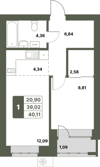 30,7 м², 1-комнатная квартира 4 049 760 ₽ - изображение 25