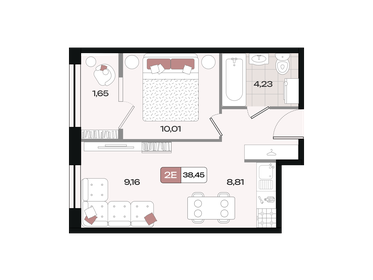 Квартира 38,5 м², 2-комнатная - изображение 1