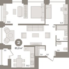 Квартира 85 м², 2-комнатная - изображение 3