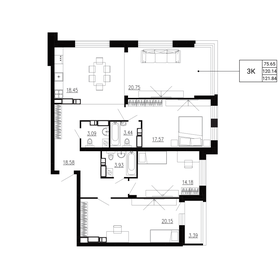 Квартира 121,8 м², 3-комнатная - изображение 1