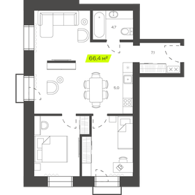 Квартира 66,5 м², 3-комнатная - изображение 1