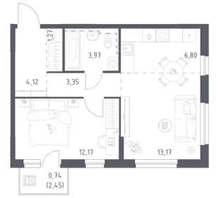 Квартира 45,6 м², 1-комнатная - изображение 1