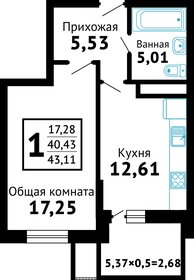Квартира 42,9 м², 1-комнатная - изображение 1