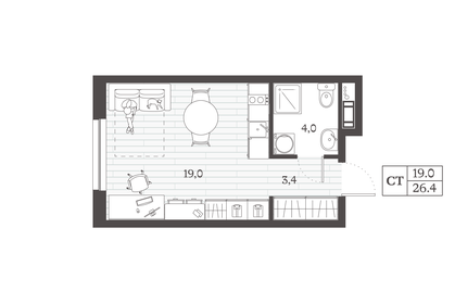 Квартира 26,4 м², студия - изображение 1