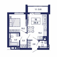 Квартира 38,8 м², 1-комнатная - изображение 3
