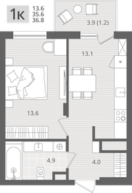 Квартира 36,8 м², 1-комнатная - изображение 1