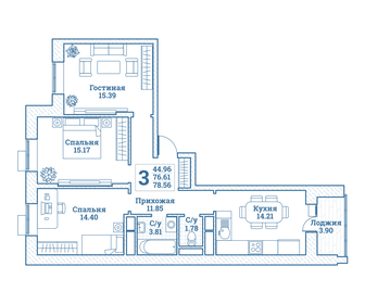 Квартира 78,6 м², 3-комнатная - изображение 1