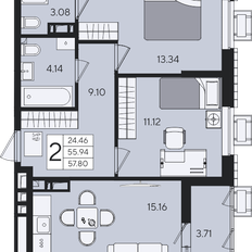 Квартира 57,8 м², 2-комнатная - изображение 2