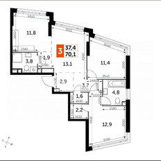 Квартира 70,1 м², 3-комнатная - изображение 2