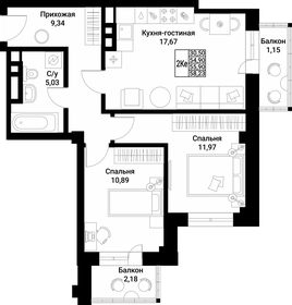 Квартира 55,9 м², 2-комнатная - изображение 1
