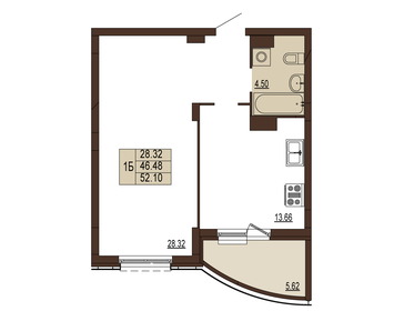 Квартира 52,1 м², 1-комнатная - изображение 1