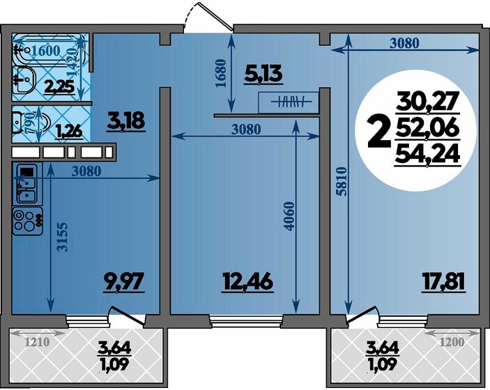 57,1 м², 3-комнатная квартира 5 300 000 ₽ - изображение 85