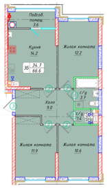 Квартира 66,6 м², 3-комнатная - изображение 1