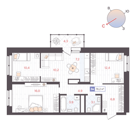 Квартира 76,2 м², 3-комнатная - изображение 1