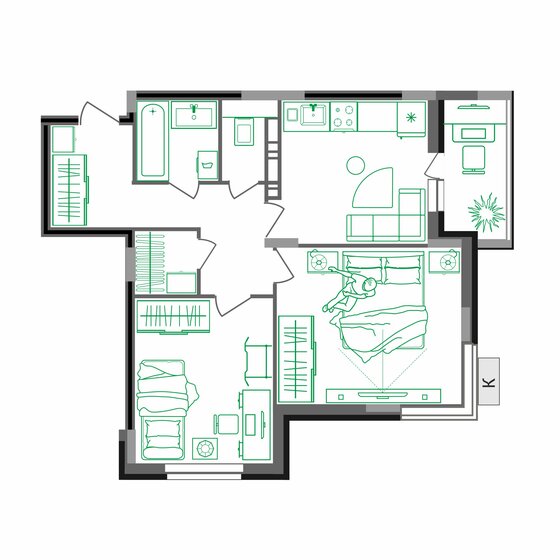 58,4 м², 2-комнатная квартира 7 012 800 ₽ - изображение 15