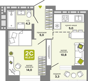 Квартира 40,8 м², 2-комнатная - изображение 1
