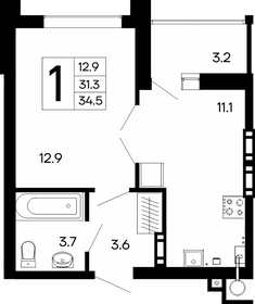 Квартира 34,5 м², 1-комнатная - изображение 1