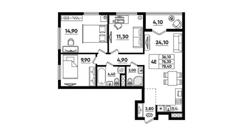 Квартира 78,4 м², 3-комнатная - изображение 2