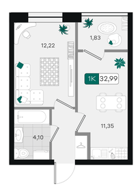 Квартира 33 м², 1-комнатная - изображение 1