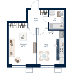 Квартира 37,6 м², 1-комнатная - изображение 1
