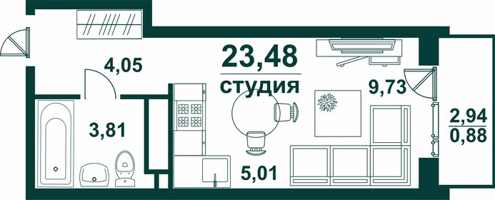 Квартира 23,5 м², 1-комнатная - изображение 1
