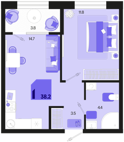Квартира 38,2 м², 1-комнатная - изображение 1