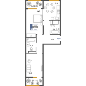 Квартира 61,4 м², 2-комнатная - изображение 1