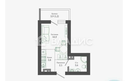 Квартира 25 м², студия - изображение 1