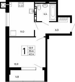 Квартира 40,4 м², 1-комнатная - изображение 1