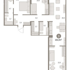 Квартира 101,9 м², 3-комнатная - изображение 3