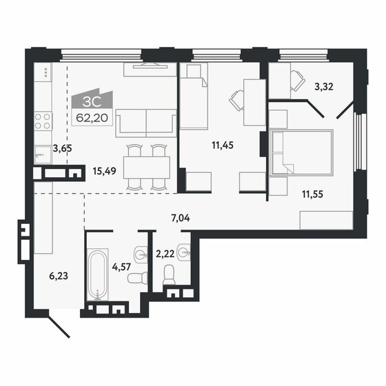60,1 м², 3-комнатная квартира 9 629 000 ₽ - изображение 22