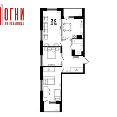 Квартира 66,8 м², 3-комнатная - изображение 2