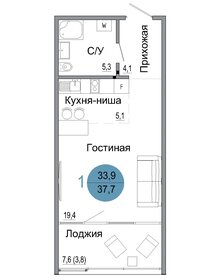 Квартира 37,7 м², студия - изображение 1