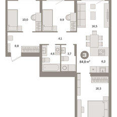 Квартира 84,8 м², 3-комнатная - изображение 3