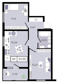 Квартира 51,9 м², 2-комнатная - изображение 1