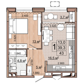 Квартира 43 м², 1-комнатная - изображение 1