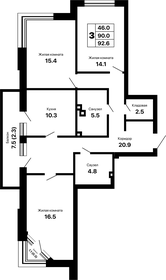Квартира 92,6 м², 3-комнатная - изображение 1
