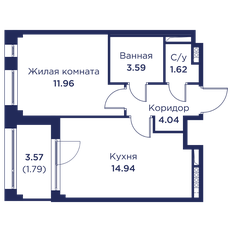 Квартира 37,9 м², 1-комнатная - изображение 3