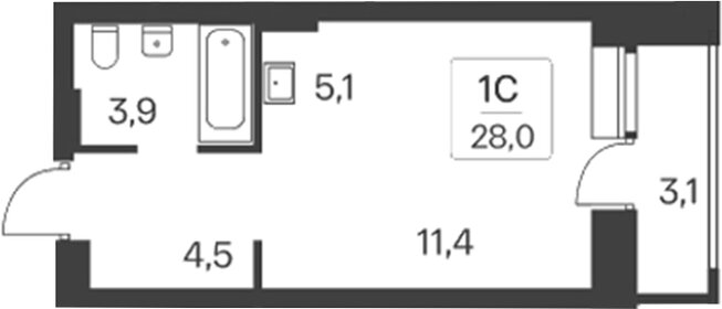 Квартира 28 м², студия - изображение 1