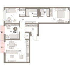 Квартира 87,2 м², 3-комнатная - изображение 3