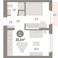 Квартира 35 м², 1-комнатная - изображение 3