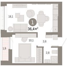 Квартира 36,4 м², 1-комнатная - изображение 3