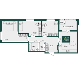 Квартира 78,1 м², 3-комнатная - изображение 1