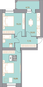 Квартира 59 м², 2-комнатная - изображение 1