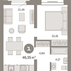 Квартира 46,4 м², 1-комнатная - изображение 3