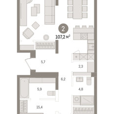 Квартира 107,2 м², 2-комнатная - изображение 3