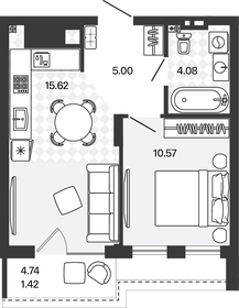 Квартира 36,7 м², 1-комнатная - изображение 1