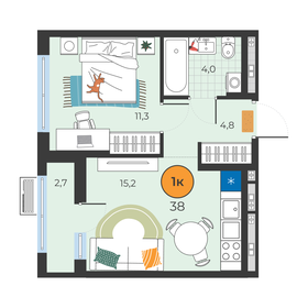 Квартира 35,3 м², 1-комнатная - изображение 1