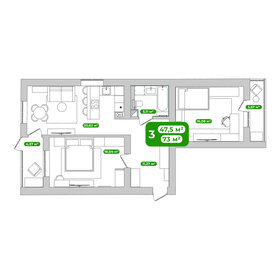 Квартира 73 м², 3-комнатная - изображение 1