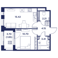 Квартира 37,7 м², 1-комнатная - изображение 2